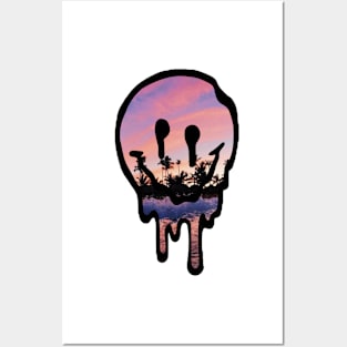 Sunset Drippy Smiley Face Posters and Art